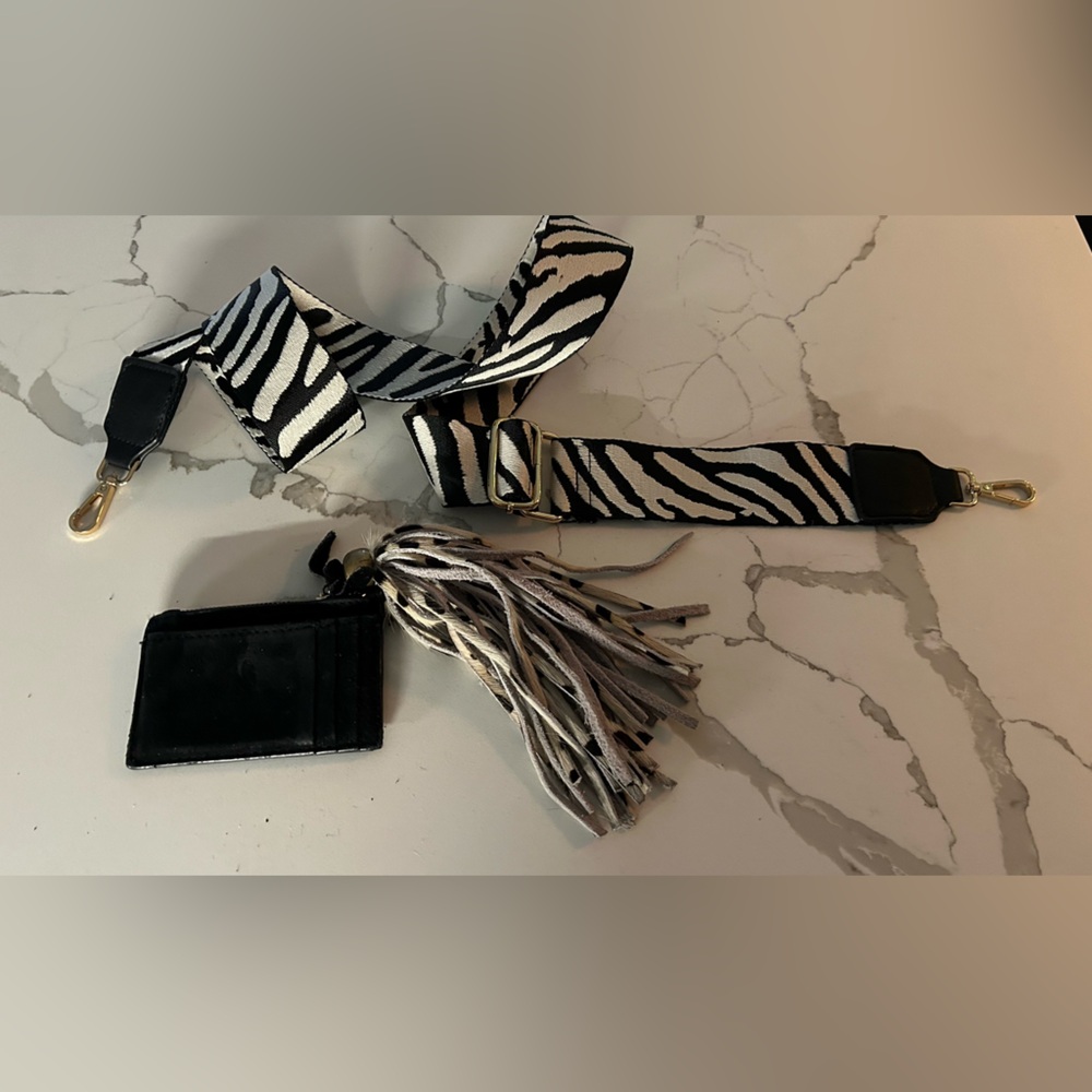 Zebra handbag strap credit card holder and bag accessory bundle